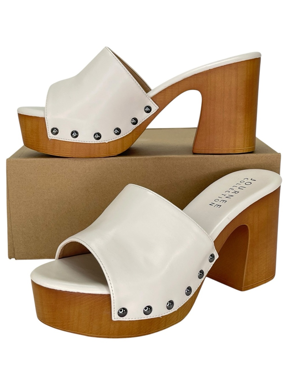 Journee Collection Veda Off White Faux Leather Womens Platform Sandals Size 8.5M